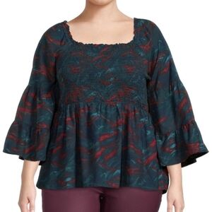 Terra & Sky Multicolor Smocked Blouse Plus Size 2X (20W×22W)